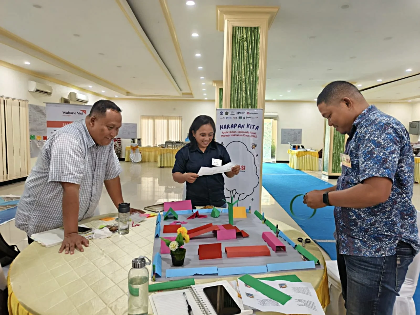 Indonesian educators creating a child-safe school model during a collaborative workshop