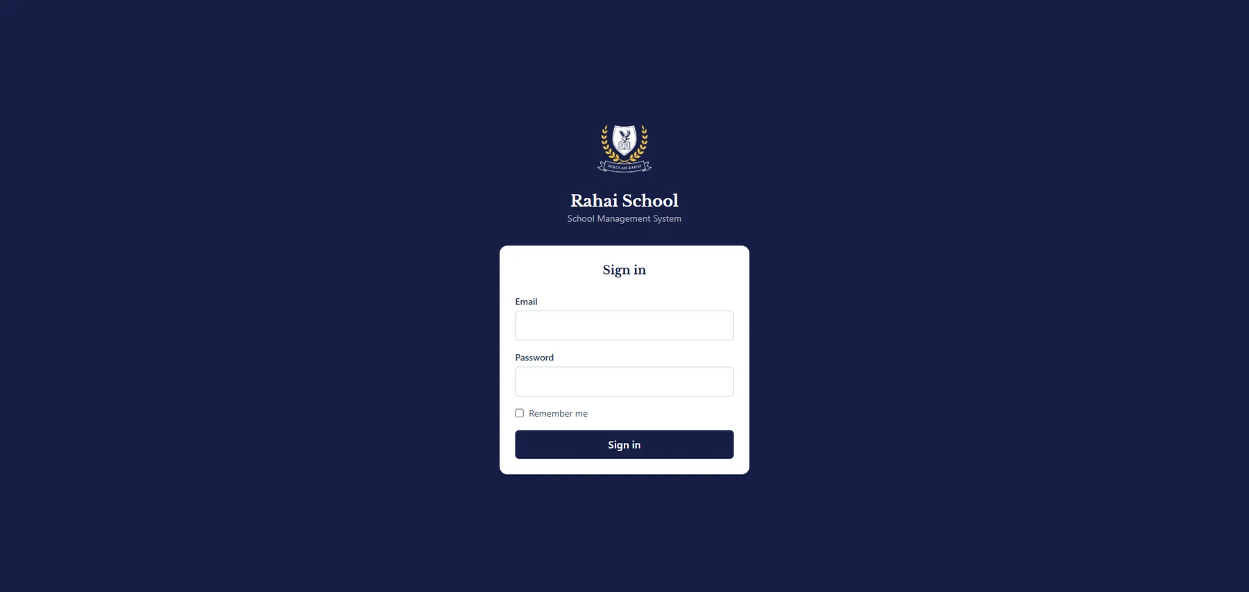 Rahai School Management System sign-in screen